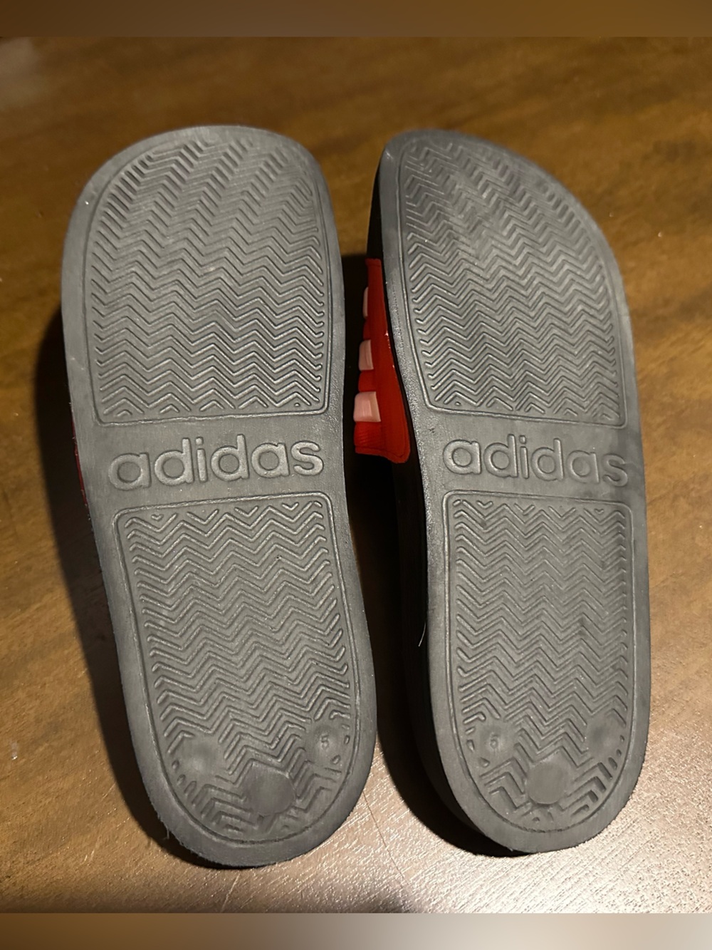 adidas Red, White and Black Kids Slide Sandals - Picture 3 of 4